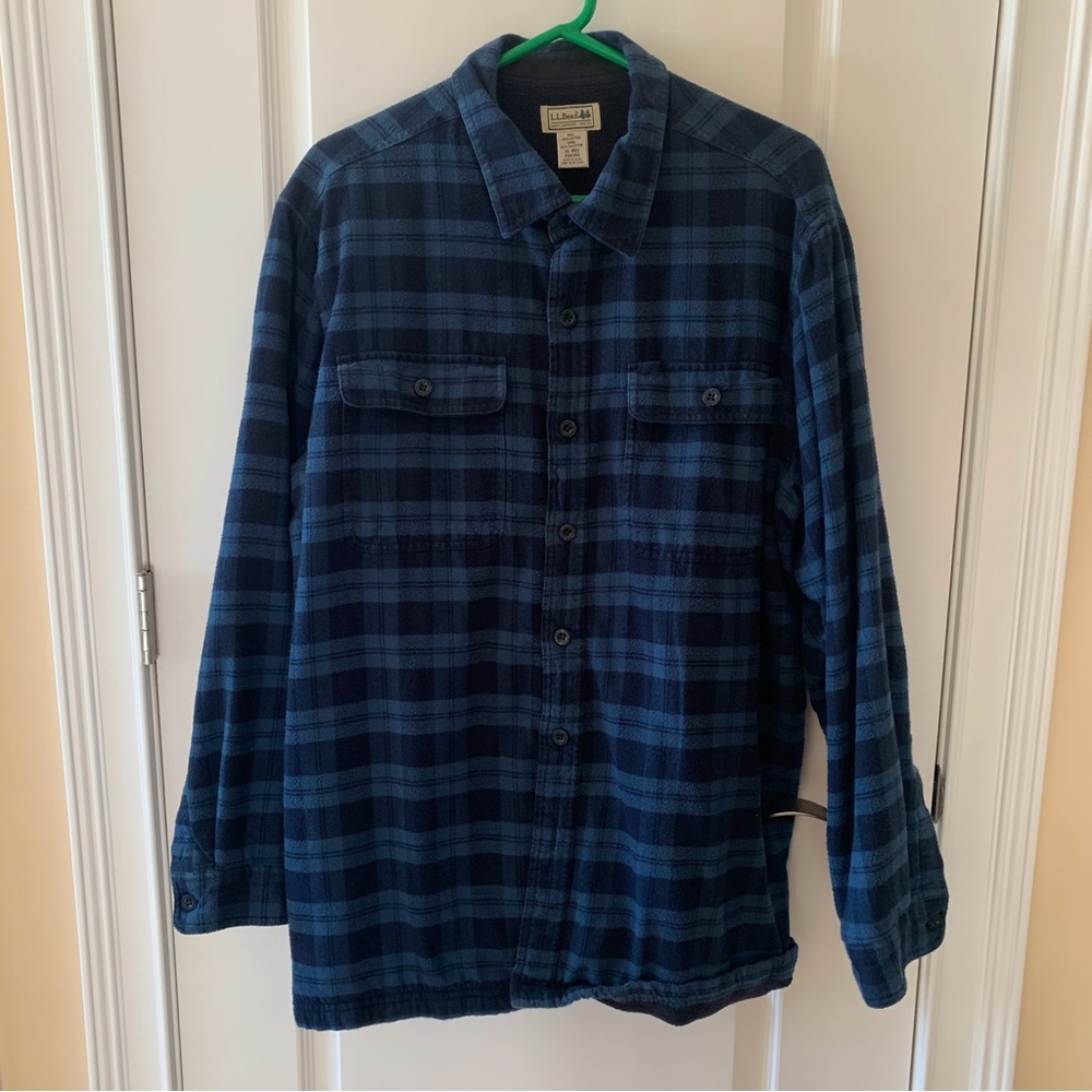 L.L. Bean Men’s Navy and Cobalt Plaid Shirt Jacket